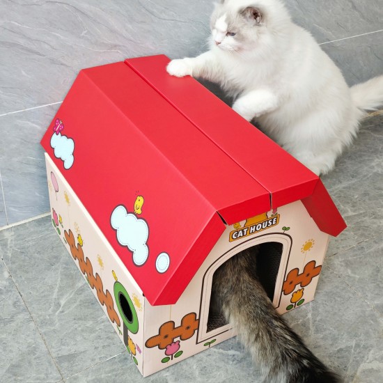 anipro Драскалка за котки, червена къща, 44х22.5х34 см
