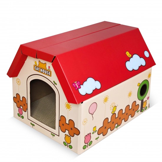 anipro Драскалка за котки, червена къща, 44х22.5х34 см
