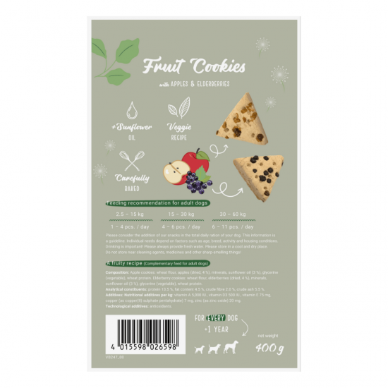 Chicopee Fruit Cookies - веган бисквитки с ябълки и бъз, приготвени по оригинална канадска рецепта,  400 г