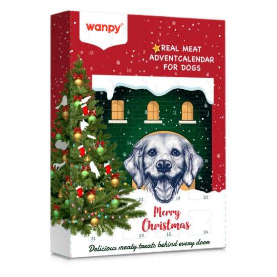 Wanpy Christmas Calendar for dogs – коледен календар с лакомства асорти с пилешко, говеждо и патешко, 100 г