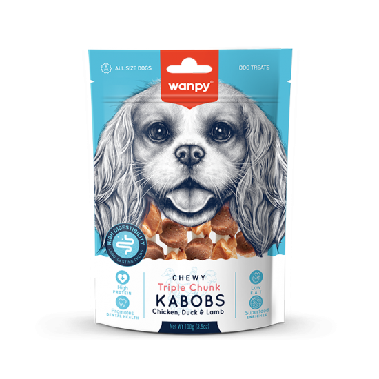 Wanpy Kabobs - лакомства за кучета, шишчета с пилешко, патешко и агнешко, 100 г