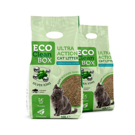 Eco Clean Box Ultra action 10L - котешка постелка от дървесни фибри със сребърни йони активен въглен Eco Clean Box Ultra action 10L - котешка постелка от дървесни фибри със сребърни йони активен въглен