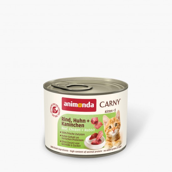 animonda Carny Kitten - консервирана храна за малки котенца, говеждо + пилешко + заешко, 200 г / 12 бр. СТЕК animonda Carny Kitten - консервирана храна за малки котенца, говеждо + пилешко + заешко, 200 г / 12 бр. СТЕК
