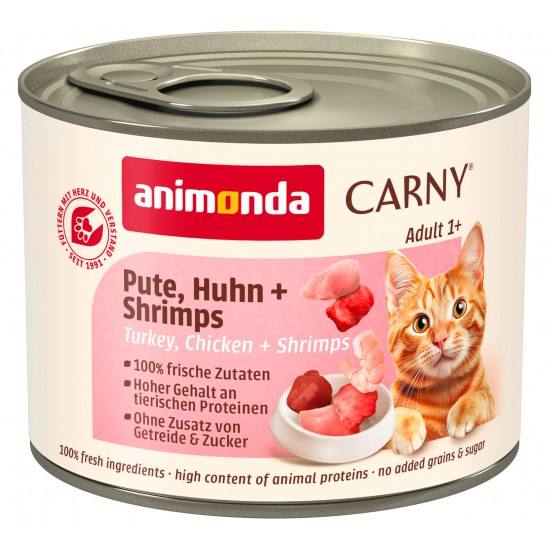 animonda Carny Adult - консервирана храна за котки, с пуешко + пилешко + скариди, 200 г / 6 бр.  СТЕК