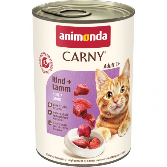 animonda Carny Adult - консервирана храна за котки, с говеждо и агнешко, 400 г / 6 бр. СТЕК animonda Carny Adult - консервирана храна за котки, с говеждо и агнешко, 400 г / 6 бр. СТЕК