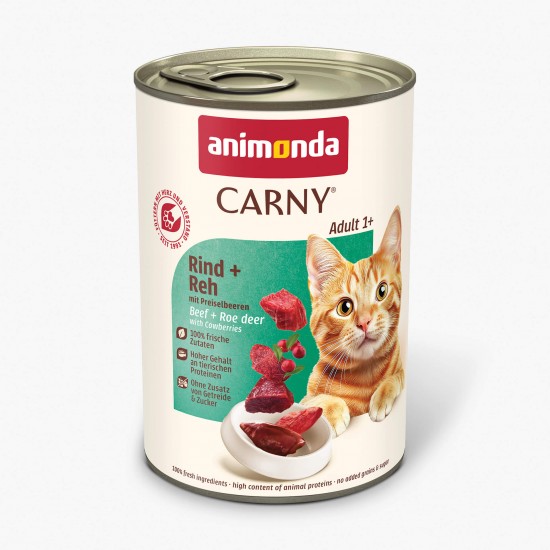animonda Carny Adult - консервирана храна за котки, с говеждо, еленско и боровинки, 400 г  / 6 бр.  СТЕК