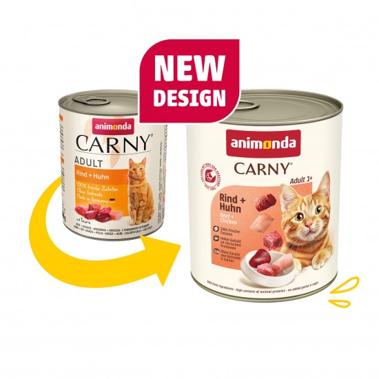 animonda Carny Adult - консервирана храна за котки, говеждо + пилешко, 800 г / 6 бр.  СТЕК