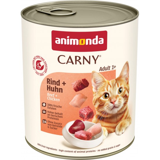 animonda Carny Adult - консервирана храна за котки, говеждо + пилешко, 800 г / 6 бр.  СТЕК