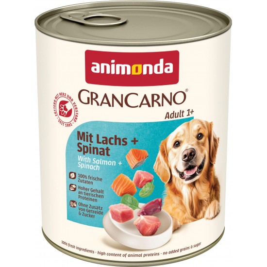 animonda GranCarno Adult - консервирана храна за кучета, сьомга и спанак, 800 г animonda GranCarno Adult - консервирана храна за кучета, сьомга и спанак, 800 г