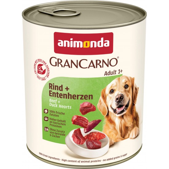 animonda GranCarno Adult - консервирана храна за кучета, говеждо и патешки сърца, 800 г animonda GranCarno Adult - консервирана храна за кучета, говеждо и патешки сърца, 800 г