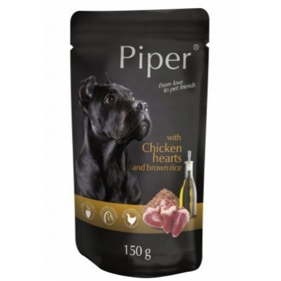 Piper Adult пауч пилешки сърца/кафяв ориз, 150 г / 10 бр  СТЕК
