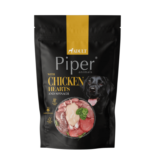 Piper Adult Dog пауч за кучета с пилешки сърца и спанак, 500 г