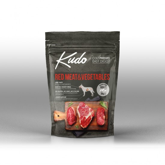 Kudo Low Grain Red Meat Medium-Maxi Adult, храна за кучета от средни и едри породи над 1 год ,3кг