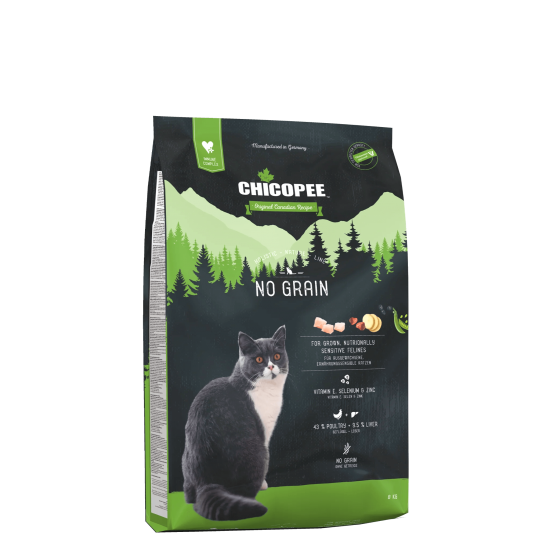 Chicopee Holistic No Grain - пълноценна суха храна за израснали котки с чувствителен стомах, 8 кг