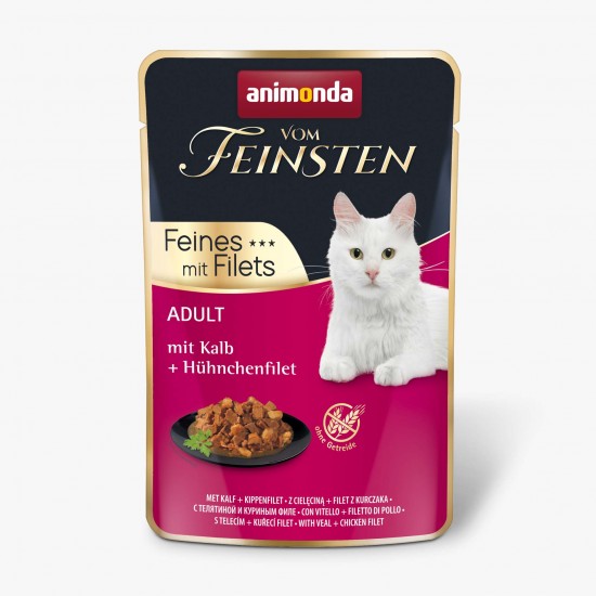 Vom Feinsten Cat - пауч с телешко месо и пилешко филе, 85 г Vom Feinsten Cat - пауч с телешко месо и пилешко филе, 85 г