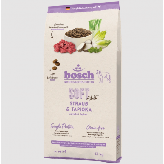 Bosch Adult Soft суха храна за кучета с щраус и тапиока, 12 кг (мека гранула) Bosch Adult Soft суха храна за кучета с щраус и тапиока, 12 кг (мека гранула)