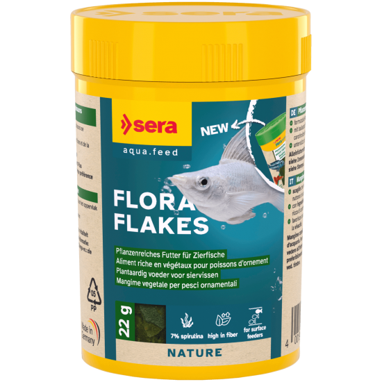 sera Flora Flakes - храна на люспи за рибки, на растителна основа със спирулина с висок процент каротеноиди