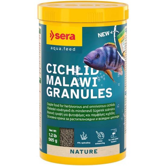 sera Cichlid Malawi Granules 1000 мл / 565 г - храна за растителноядни и всеядни цихлиди