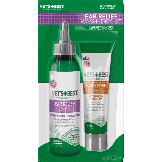 Vet's Best Ear Relief Kit комплект за почистване на уши куче, 236 мл Vet's Best Ear Relief Kit комплект за почистване на уши куче, 236 мл