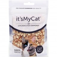 It's My Cat Chicken & Fish Diamonds лакомство за котки, хапки с пиле и риба, 50 г It's My Cat Chicken & Fish Diamonds лакомство за котки, хапки с пиле и риба, 50 г