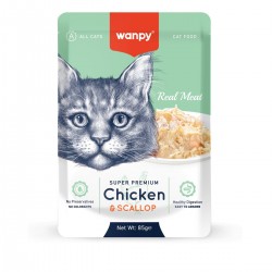 Wanpy Cat пауч с пилешко и миди Сен Жак, 85 гр, 12 бр/стек