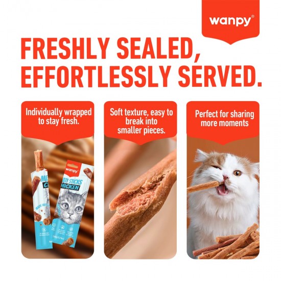 Wanpy cat meat sticks пръчици с пилешко и котешка трева, 15 бр х 18 гр стек