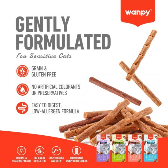 Wanpy cat meat sticks пръчици с пилешко и котешка трева, 15 бр х 18 гр стек