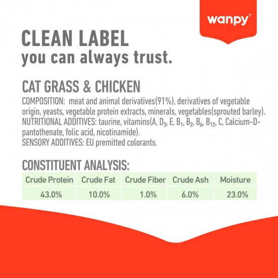 Wanpy cat meat sticks пръчици с пилешко и котешка трева, 15 бр х 18 гр стек